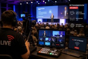 Live streaming et retransmission en direct Retransmission en direct d'un congrès avec captation multicaméra et diffusion par cm réalisations